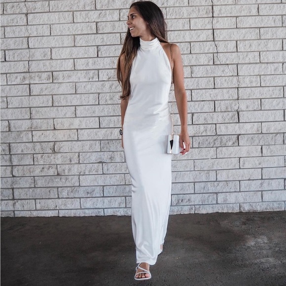 Gentle herd white Halterneck Cutout Long Silk Dress - Picture 2 of 5